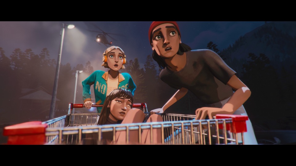 The three Mixtape friends reacting from a shopping cart