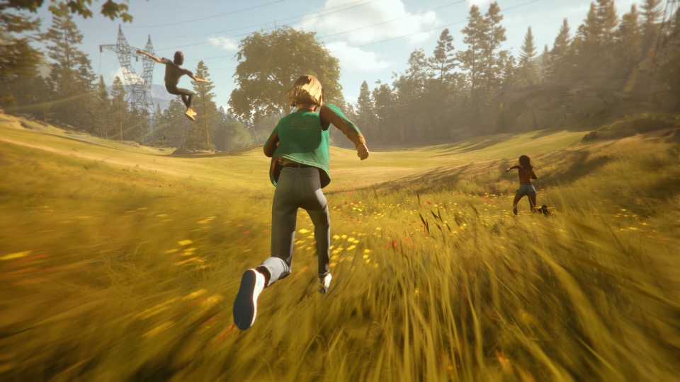 Friends running through a bright field in Mixtape