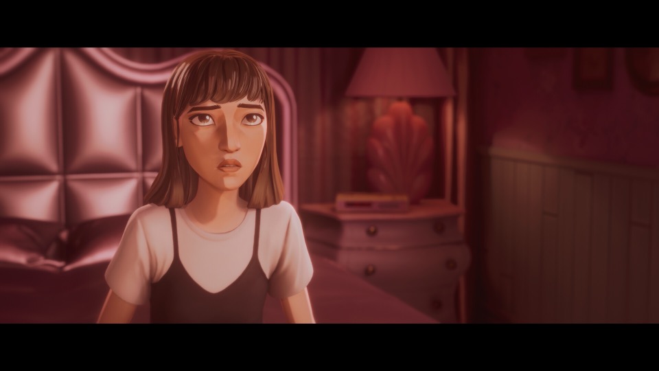 A close-up of a Mixtape character in a pink bedroom